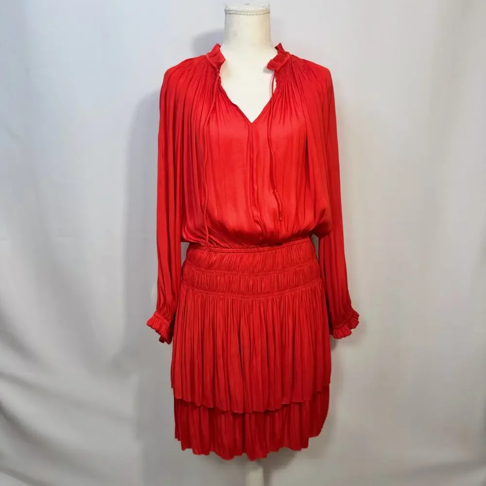 Anthropologie Poppy Mini Dress Red Smocked Medium Cottagecore Coquette Festival - Picture 15 of 16